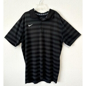 Nike‎ Golf Dri FIT Striped Polo Shirt Black Gray Logo Men's XL Sportwear